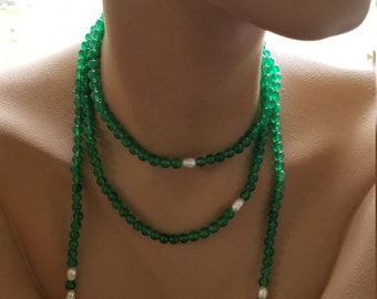 Necklace, Green Jade and Freshwater Pearl Necklaces