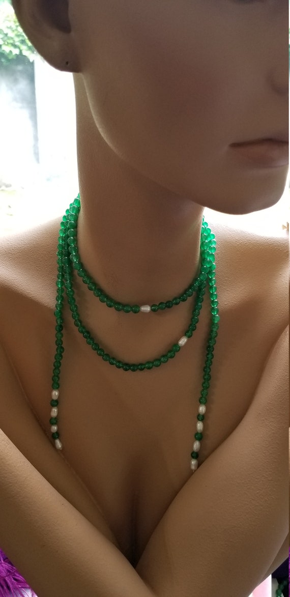 Necklace, Green Jade and Freshwater Pearl Necklace