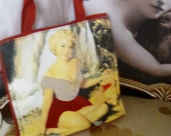 Pin Up Bag.  Country Girl With Dog.  Great Lunch Bag.