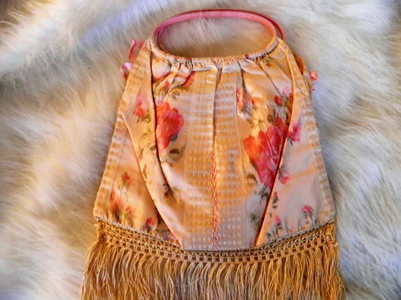 Silk Rose Bag With Fringe, 1930s Under Garment Ba… - image 3