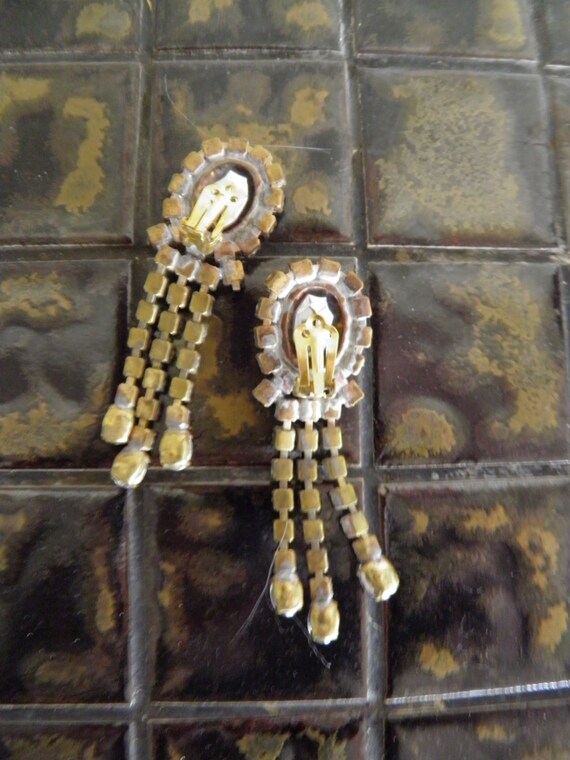 Earrings, Vintage Dangle Rhinestone Clip Earrings… - image 3