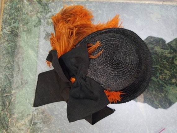 Hat, Victorian Hat With Orange Plume, Collectible… - image 2