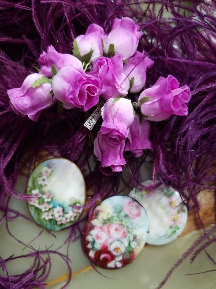 3 Huge Porcelain Victorian Brooches Hand Painted Flowers Etsy