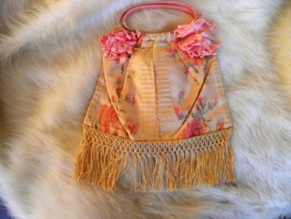 Silk Rose Bag With Fringe, 1930s Under Garment Ba… - image 1