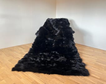 Koc z czarnego futra lisa | Luksusowy pled | Ręcznie robiony | Wystrój domu | Luksusowy prezent