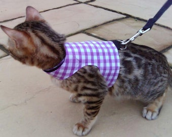 Summer Collection -  Made To Order - Limited Sizes- Cat Walking Jacket / Harness by Land O' Burns Bengals LILAC GINGHAM