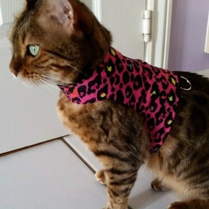 CUSTOM Made To Order Cat Harness / Walking Jacket by Land O' Burns Bengals FUNKY PINK Leopard Print Contact me for Custom Size