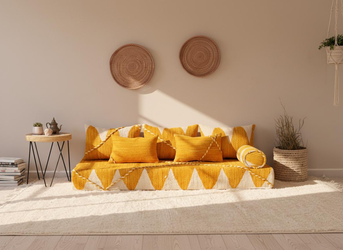 Large Arabic Majlis Sofa, Moroccan Wool Floor Sofa Bed, Handmade Beni ...