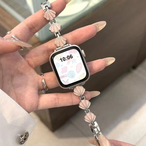 Pink Seashell Apple Watch Band,Pearl Shell Jewelry Strap for iWatch, Mermaidcore Coquette Metal Bracelet, Cute Ocean Inspired Gift for Girl2