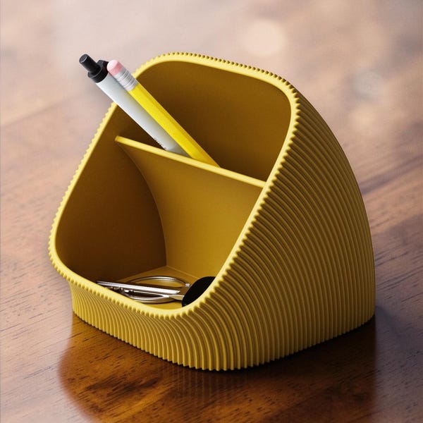 Modern Pleated Desk Organizer | 3D Printed Pencil Holder, Geometric Pen Cup