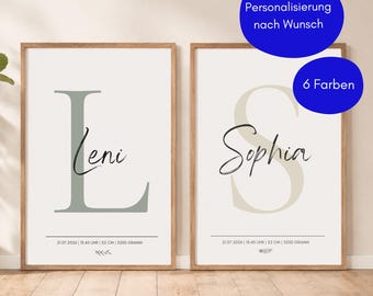 Personalized baby poster with name & birth details | Gift for birth or christening | Nursery decor | Name poster, keepsake, Scandinavian lettering
