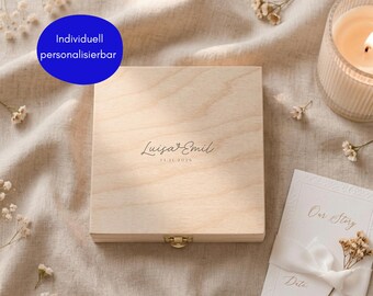 Personalized keepsake box with name and date | Wedding gift for the bride and groom | Anniversary wooden box | Simple, timeless, minimalist
