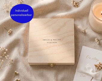 Personalized keepsake box with name and date | Wedding gift for the bride and groom | Anniversary wooden box | Simple, timeless, minimalist