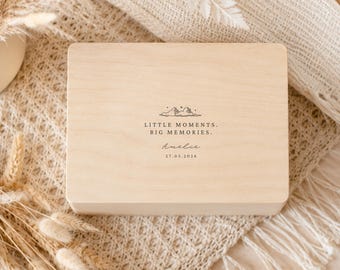 Personalisierte Baby Erinnerungskiste | Geschenk zu Geburt & Taufe | Wolke Sonne Deko Holzbox mit Namen und Datum | Minimalistisch Boho Box