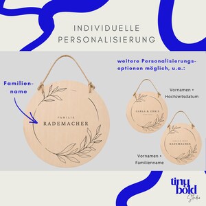 Personalisiertes Holzschild mit Namen / Wunschtext | Stilvolles Türschild & Willkommensschild für Zuhause | Geschenk Familie Hochzeit Einzug image 4