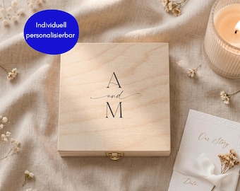 Personalisierte Erinnerungskiste mit Initialen Name | Hochzeit Geschenk für Brautpaar | Jahrestag Holzbox | einfach zeitlos minimalistisch