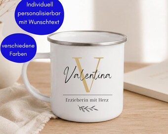 Mug émaillé personnalisé avec un nom, en guise de remerciement pour les enseignants/éducateurs | Cadeau de départ pour la maternelle, la garderie ou la crèche