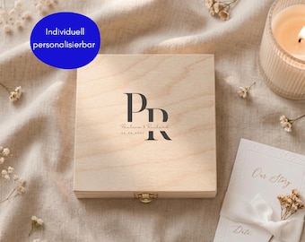 Personalized keepsake box with name and date | Wedding gift for the bride and groom | Anniversary wooden box | Simple, timeless, minimalist