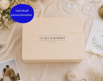 Personalized keepsake box with name and date | Wedding gift for the bride and groom | Anniversary wooden box | Simple, timeless, minimalist