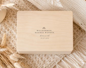 Personalisierte Baby Erinnerungskiste | Geschenk zu Geburt & Taufe | Sonne Sterne Deko Holzbox mit Namen und Daten | Custom Boho Memory Box