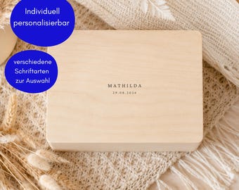 Personalized Baby Keepsake Box with Name | Gift for Birth & Christening | Minimalist Modern Decorative Wooden Box for Girls or Boys