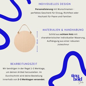 Personalisiertes Holzschild mit Namen / Wunschtext | Stilvolles Türschild & Willkommensschild für Zuhause | Geschenk Familie Hochzeit Einzug image 3