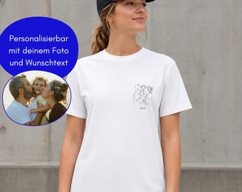 Personalisiertes T-Shirt mit Foto & Wunschtext | Line Art Shirt | Geschenk für Mama Papa Oma Opa | Geburtstag Hochzeit Weihnachten