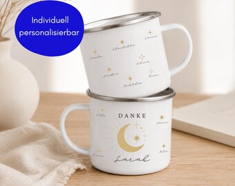 Mug émaillé personnalisé avec nom | Remerciements à l'enseignant(e) | Cadeau d'adieu pour une enseignante de maternelle, garderie, crèche, au revoir
