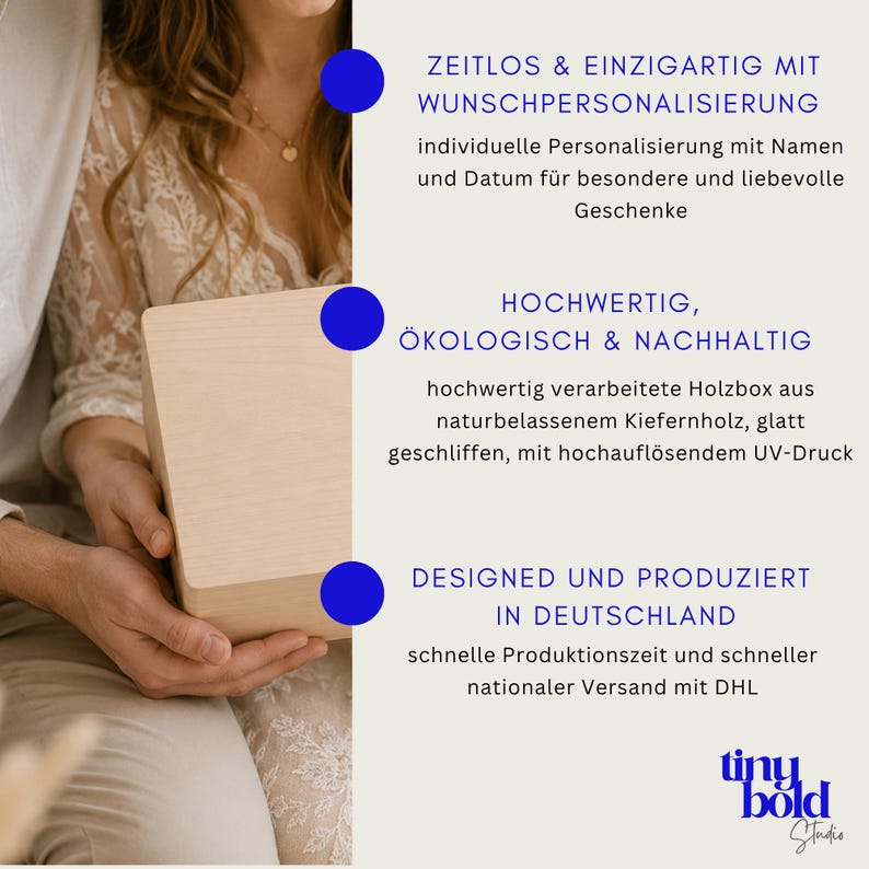 Personalisierte florale Erinnerungskiste mit Namen & Datum | Holzbox mit Deckel | Geschenk Hochzeit Brautpaar Briefbox Truhe Kartenbox Blume Bild 2