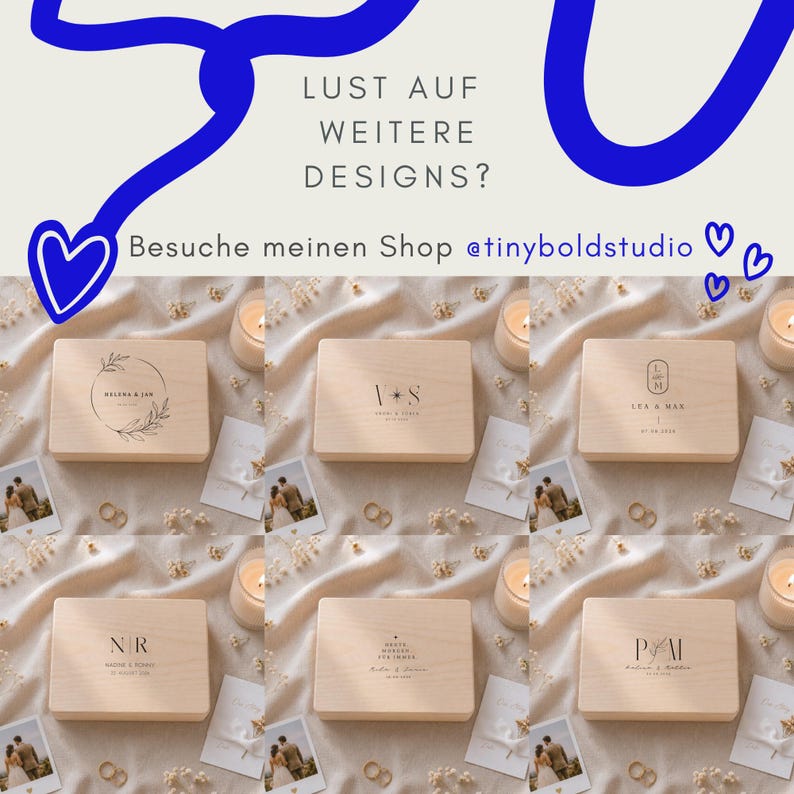 Personalisierte florale Erinnerungskiste mit Namen & Datum | Holzbox mit Deckel | Geschenk Hochzeit Brautpaar Briefbox Truhe Kartenbox Blume Bild 9