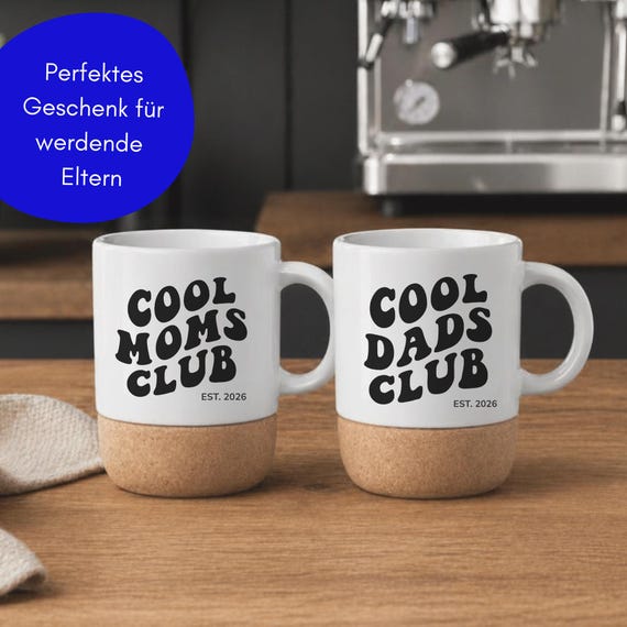 Personalisierte Eltern Tassen – Cool Moms & Dads Club | Geschenk zu Geburt Babyparty Vatertag Muttertag | Custom Mug | Mama Papa est. Jahr