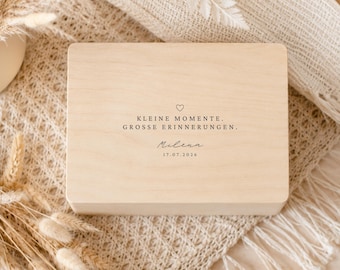 Personalisierte Baby Erinnerungskiste mit Namen | Geschenk Geburt Taufe | Wunder Deko Holzbox | Minimalistisch Erinnerung Herz