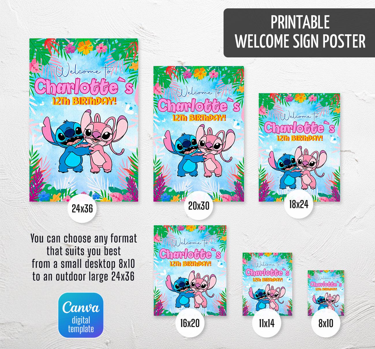 Stitch Welcome Spring Lilo Stitch Welcome Sign Template, Printable Birthday Party Stitch ...