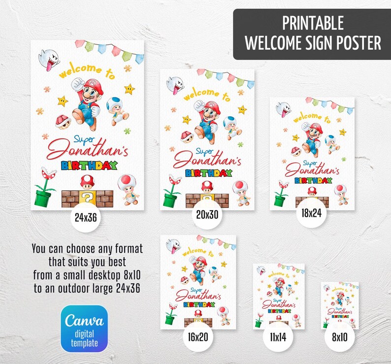 Mario Welcome Sign Mario Printable Welcome Sign Template, Super Birthday Party Welcome in ...