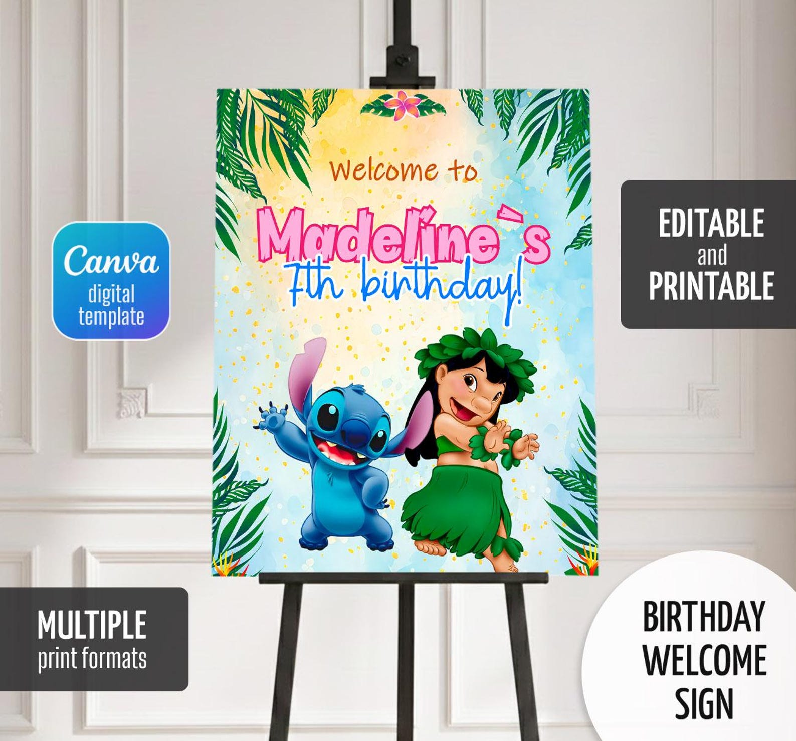 Stitch Welcome Spring Stitch Birthday Welcome Sign, Luau Hawaii Welcome In, Printable Lilo ...