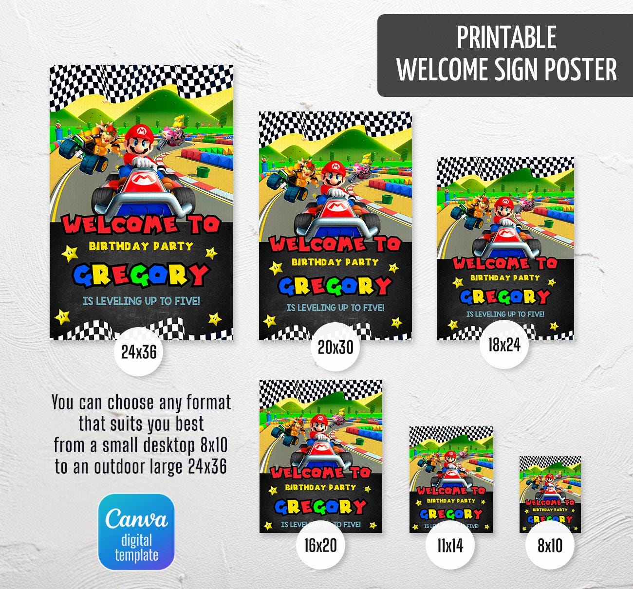 Mario Welcome Sign Birthday Welcome in Poster, Super Mario Bros Movie Welcome Sign ...