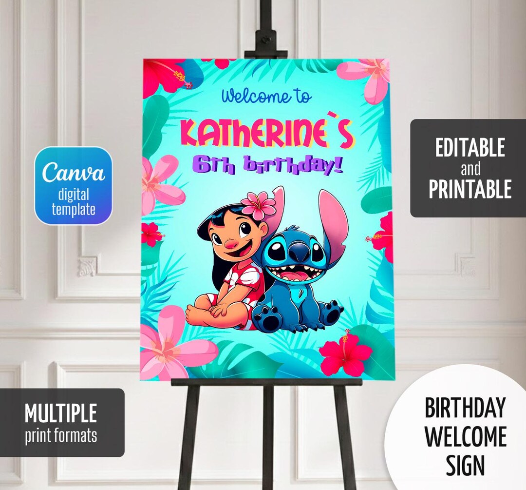 Stitch Welcome Spring Stitch Birthday Welcome Sign, Luau Hawaii Welcome In, Printable Lilo ...