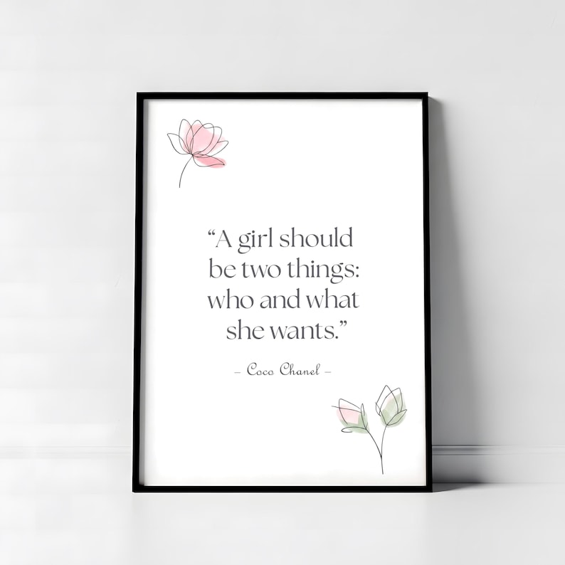 Coco Chanel Quote Poster Wall Art Decor, Who and What She Wants - Print, Frame, Canvas or File