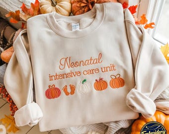 Sudadera bordada para enfermera de la UCIN, calabazas y huellas, regalo de otoño