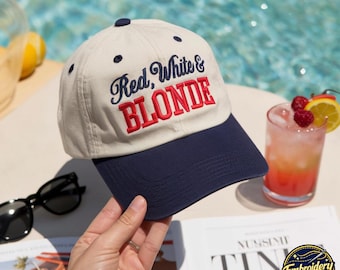 Embroidered Red White and Blonde Trucker Cap, Washed Cotton