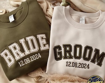 Embroidered Custom Bride & Groom Sweatshirt, Matching Honeymoon Clothing