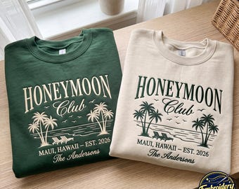 Honeymoon Club Embroidered Sweatshirt, Custom Mr And Mrs Shirts, Newlywed Wedding Shirt, Just Married Shirt, Wife And Husband Shirt