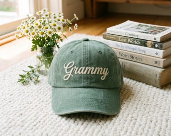 Embroidered Grammy Washed Cotton Cap, Grandma Birthday Gift
