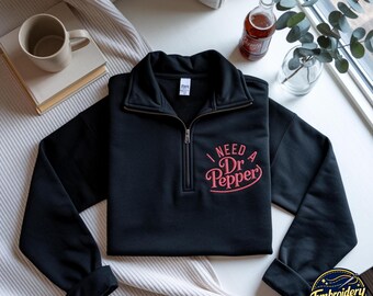 Sudadera con cremallera de un cuarto y bordado de Dr. Pepper, suéter para amantes de la cafeína