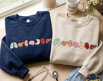 Sudadera con bordado de amigos de los órganos: camiseta minimalista de anatomía sanitaria.