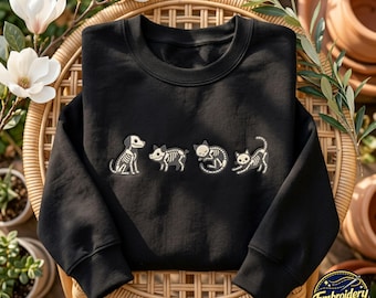 Embroidered Vet Tech Sweatshirt, Halloween Skeleton Animal Design