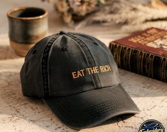 Gorra de algodón bordada con la frase "Coman a los ricos", gorra minimalista de izquierda.