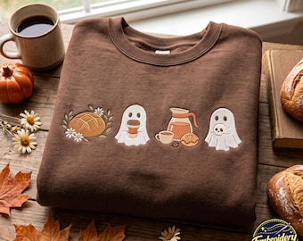 Embroidered Ghost Conchas Sweatshirt, Pantasmas Ghost Pan Dulce Crewneck, Spanish Halloween, Spooky Latina Shirt, Halloween Mexican Gift