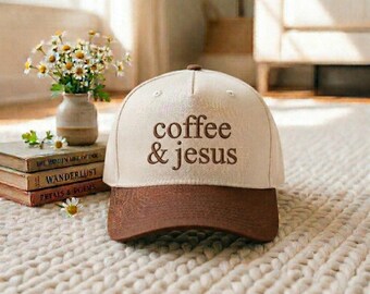 Embroidered Coffee & Jesus Washed Cotton Cap, Faith Religious Hat