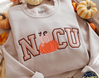 Embroidered NICU Pumpkin Fall Sweatshirt, Halloween Nurse Thanksgiving Shirt